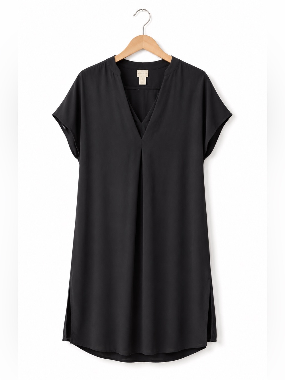 Chico’s Black Sheer Swim Cover Up Dress Tunic V-Neck Beach Coverup Medium